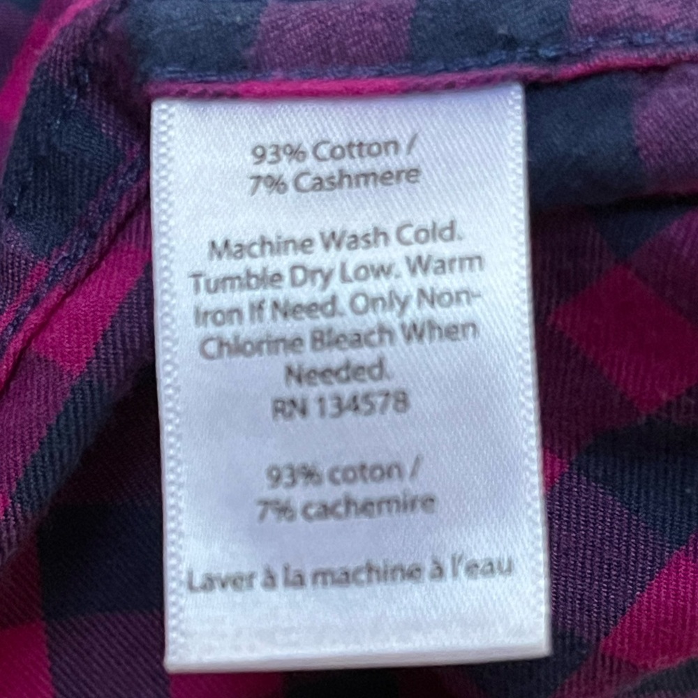 Vineyard Vines Fuchsia and Navy Plaid Cashmere Blend Shirt Sz 10 - Picture 5 of 5